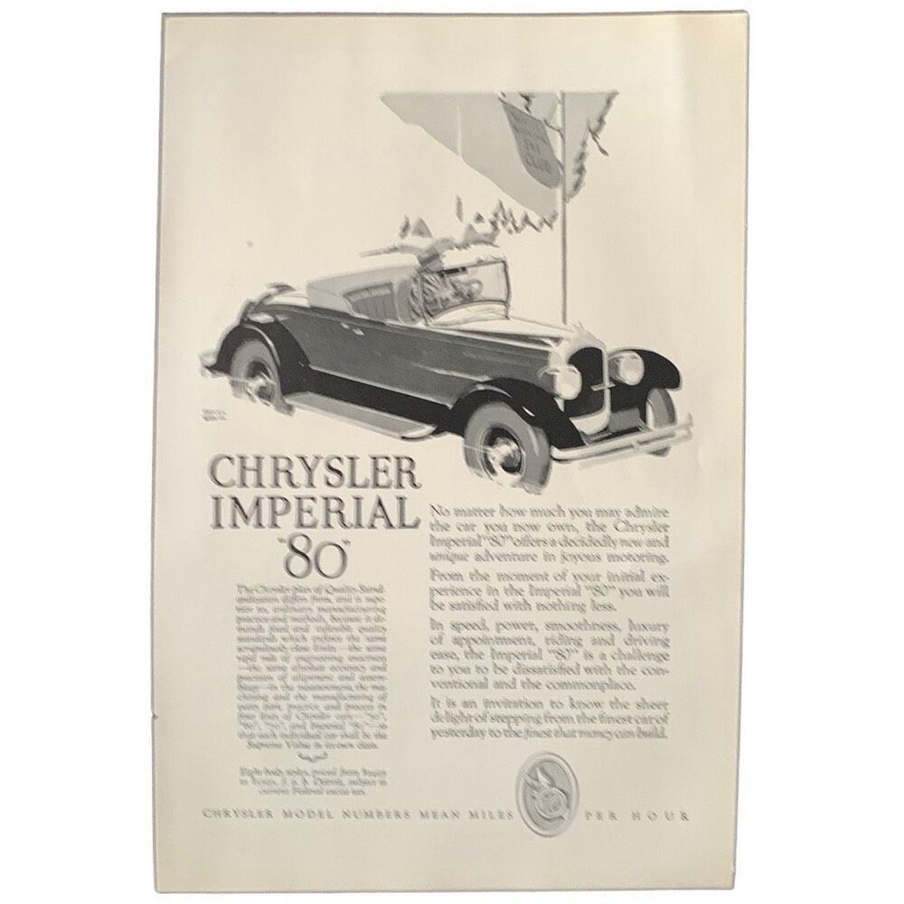 Vintage 1927 Chrysler Imperial 80 Ad Advertisement
